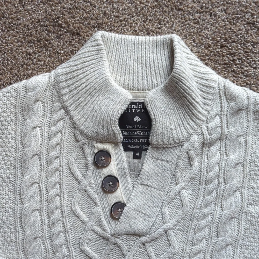 Emerald Isle Knitwear Gray Wool Blend Burren Jumper Sweater